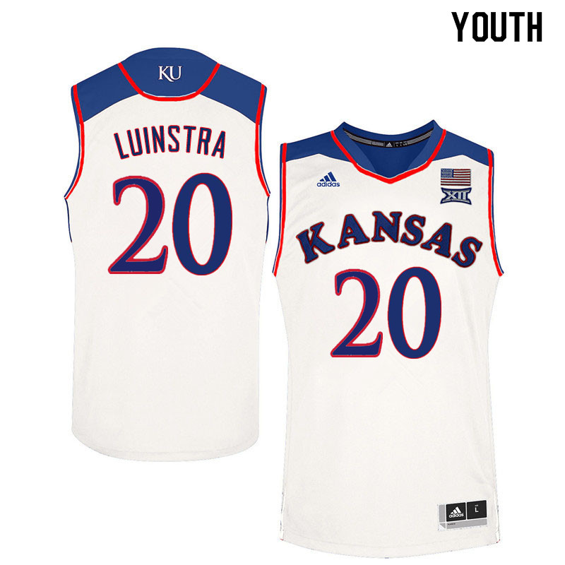 Youth #20 Garrett Luinstra Kansas Jayhawks College Basketball Jerseys Sale-White - Click Image to Close
